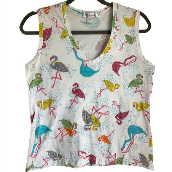 Fresh Produce Medium Sleeveless Top Flamingo Tropical Print Sleeveless Novelty - Picture 1 of 7